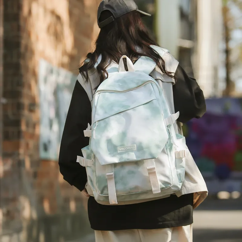 Yalu Nylon Backpack Regular Unisex Light Blue/Light Green-9