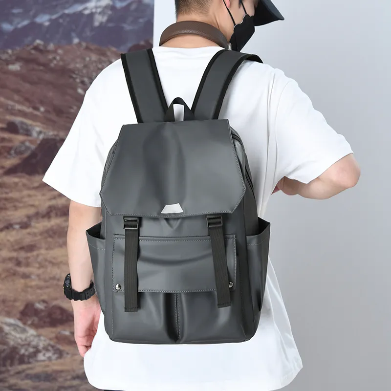 Yalu Nylon Backpack Unisex Black/Gray/Blue-7