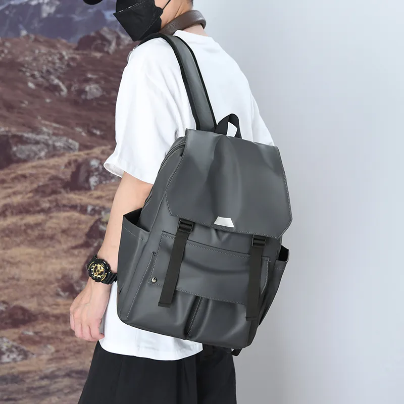 Yalu Nylon Backpack Unisex Black/Gray/Blue-8