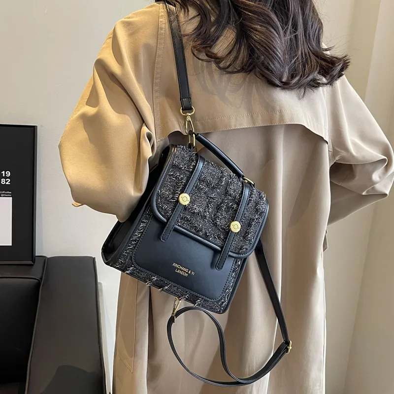 Yalu PU Backpack, Shoulder Bag, Crossbody Bag Regular Women's Light Brown/Black/Black White Plaid-13