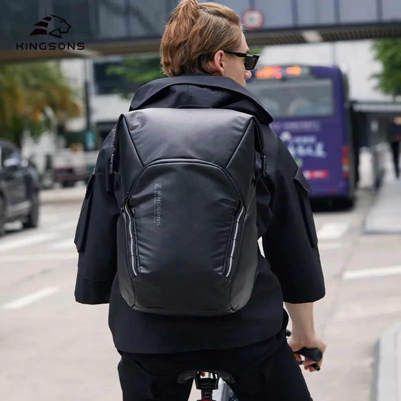 KINGSONS Polyester Backpack Medium Size Unisex Black-1