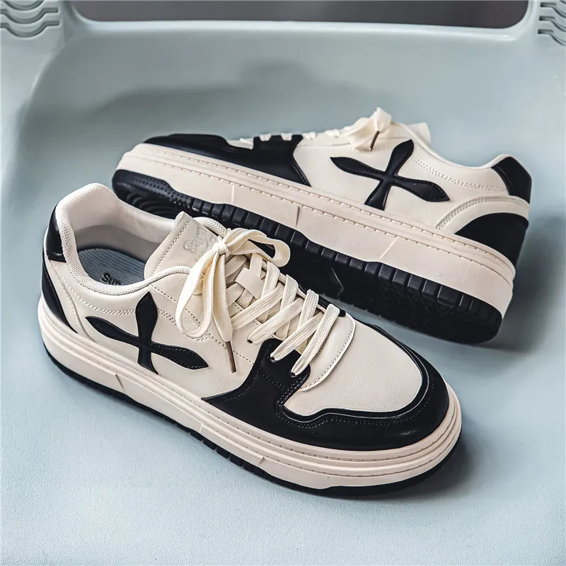 SUPEREDGE Coverage Cushioning Impact Resistance Low Top Skateboard Shoes Men's Beige Black-3