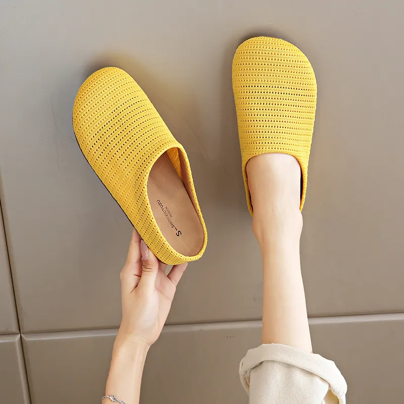 SUPEREDGE Rubber Sole Quiet Abrasion Resistant Closed Toe Slippers Women's-18