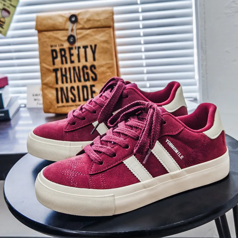 SUPEREDGE Coverage Cushioning Impact Resistance Low Top Skateboard Shoes Men's Burgundy-2