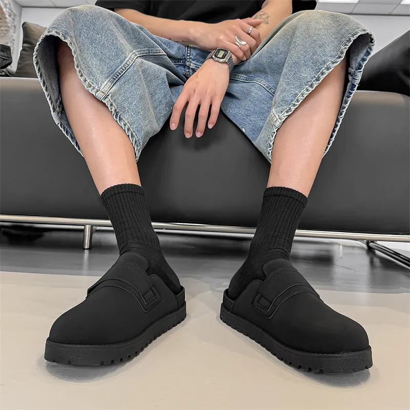 SUPEREDGE Leather Patchwork Quiet Abrasion Resistant Closed Toe Slippers Men's Black-3