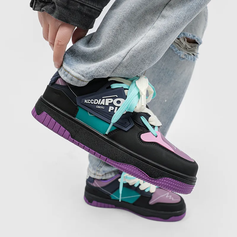 SUPEREDGE Coverage Slip Resistant And Abrasion Resistant Low Top Skateboard Shoes Unisex Black Purple-5