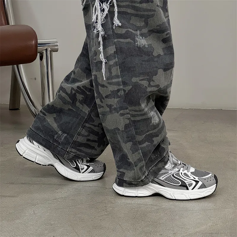 SUPEREDGE Moisture Wicking Slip Resistant Low Top Chunky Sneakers Men's Gray-3