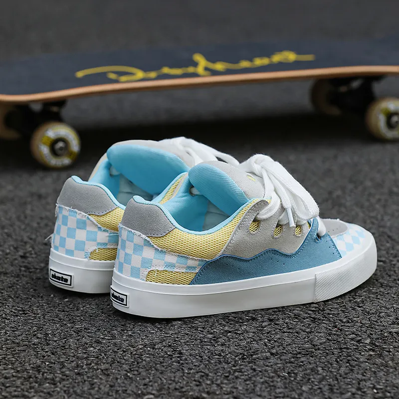 SUPEREDGE Coverage Slip Resistant And Abrasion Resistant Low Top Skateboard Shoes Unisex Blue Yellow Gray-1