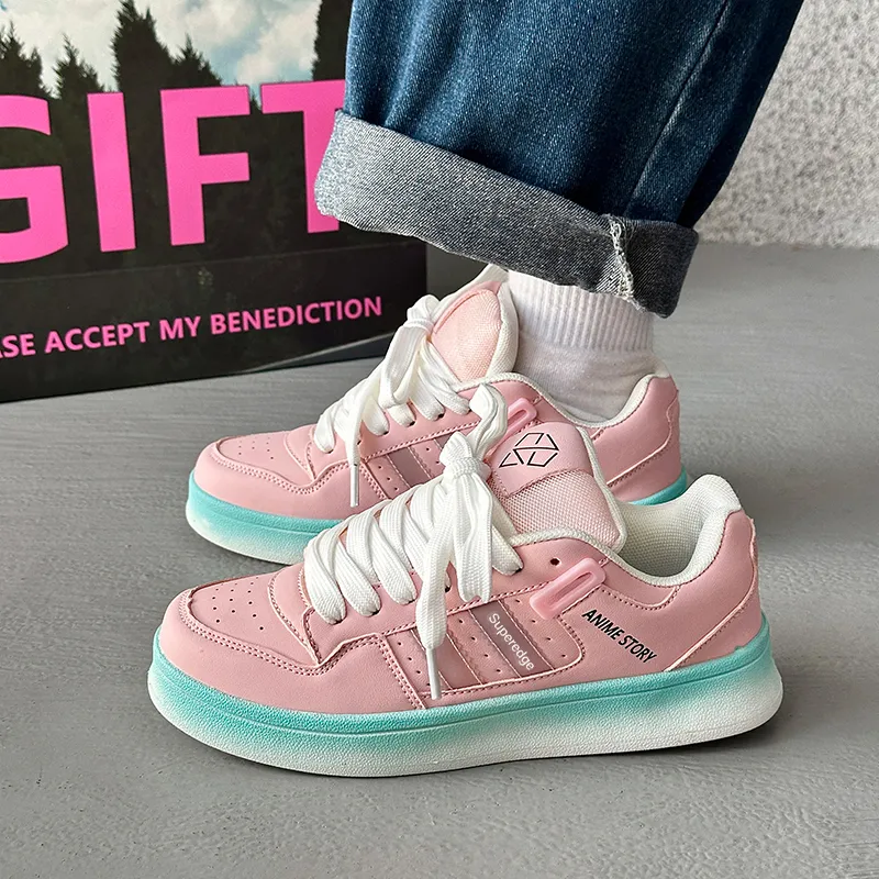 SUPEREDGE Cushioning, Impact Resistant, Abrasion Resistant Low Top Skateboard Shoes Unisex Pink Green-1