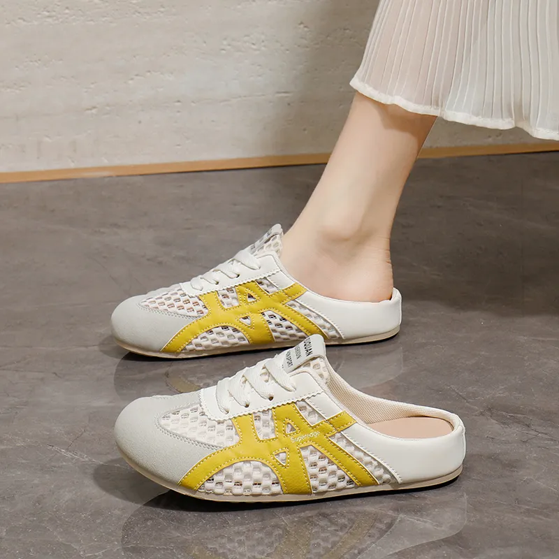 SUPEREDGE Rubber Sole Leather Patchwork Quiet Abrasion Resistant Closed Toe Slippers Women's-7