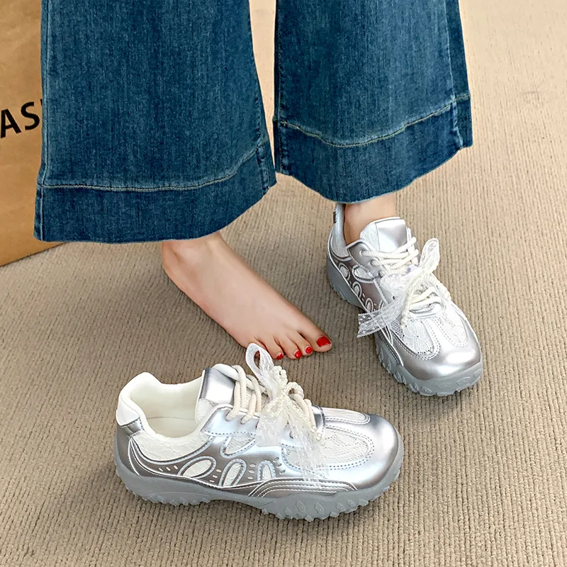 SUPEREDGE Anti Slip Wear Resistant Low Top Casual Shoes Women's Silver-4