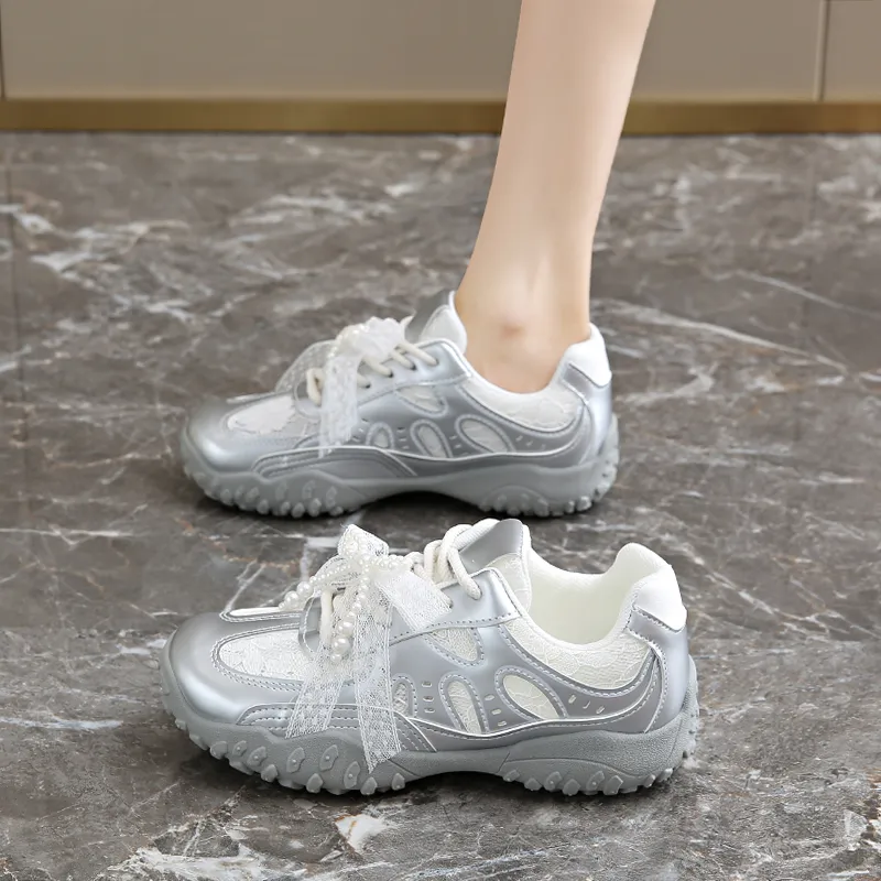 SUPEREDGE Anti Slip Wear Resistant Low Top Casual Shoes Women's Silver-1