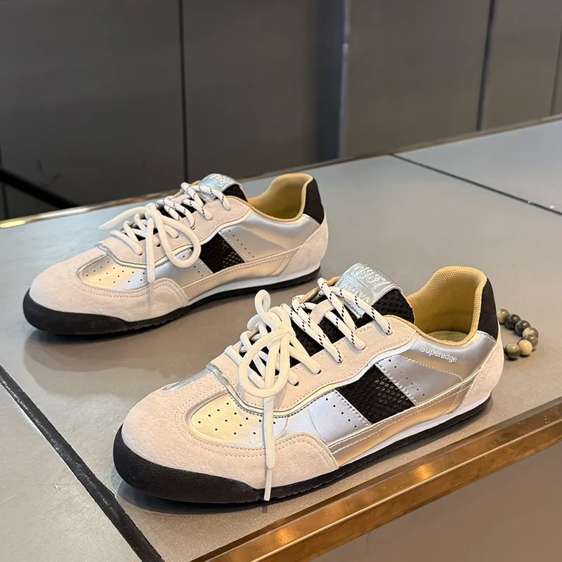 SUPEREDGE Anti Slip Wear Resistant Low Top Casual Shoes Men's Silver Black-3