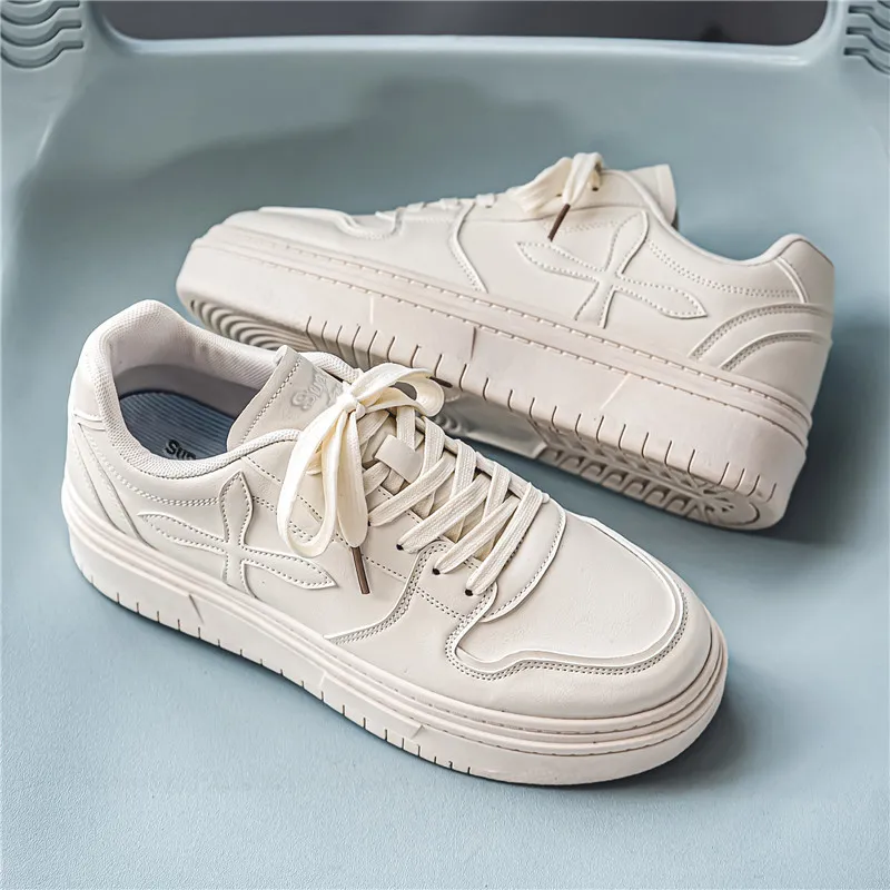 SUPEREDGE Coverage Cushioning Impact Resistance Low Top Skateboard Shoes Men's Beige-1