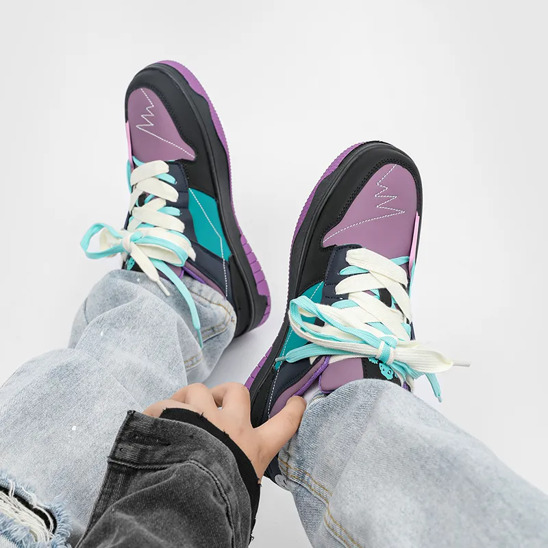 SUPEREDGE Coverage Slip Resistant And Abrasion Resistant Low Top Skateboard Shoes Unisex Black Purple-4