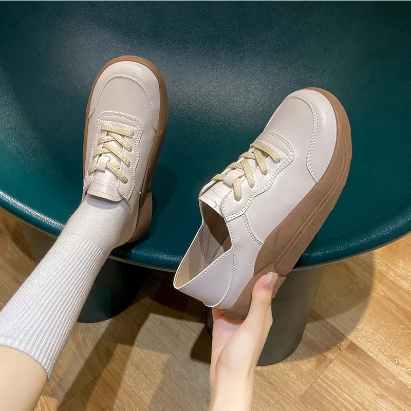 SUPEREDGE Anti Slip Wear Resistant Low Top Casual Shoes Women's Beige-1
