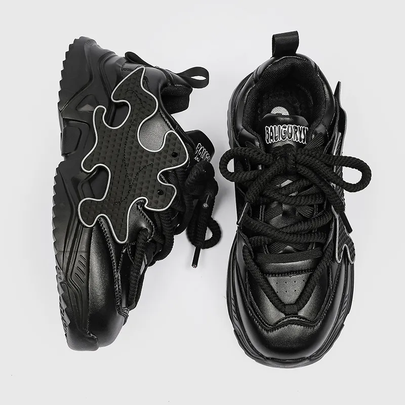 SUPEREDGE Slip Resistant And Abrasion Resistant Coverage Low Top Chunky Sneakers Men's Black-4