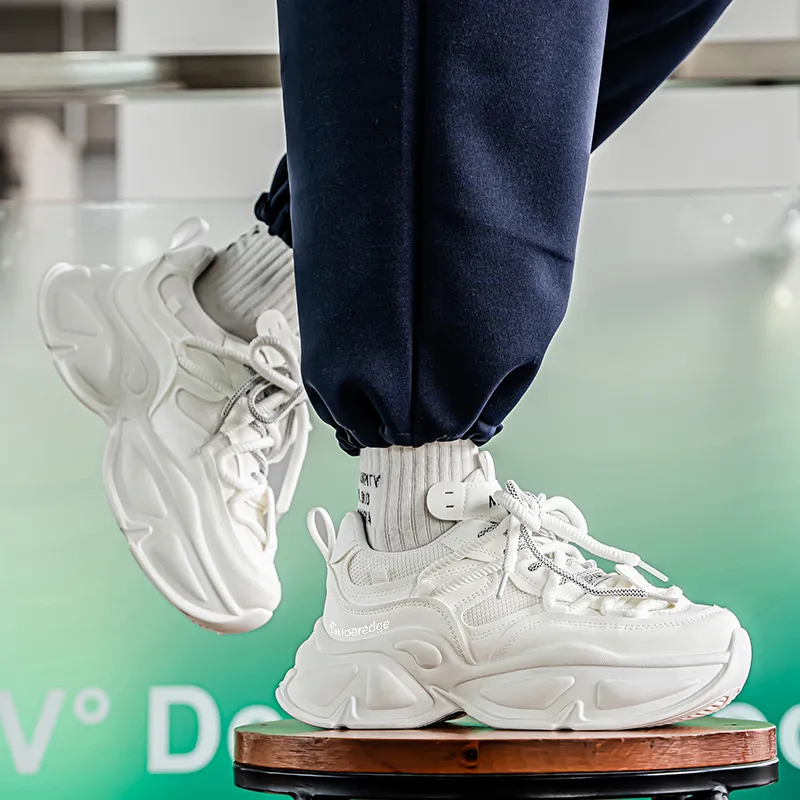 SUPEREDGE Slip Resistant And Abrasion Resistant Coverage Low Top Chunky Sneakers Men's White-4