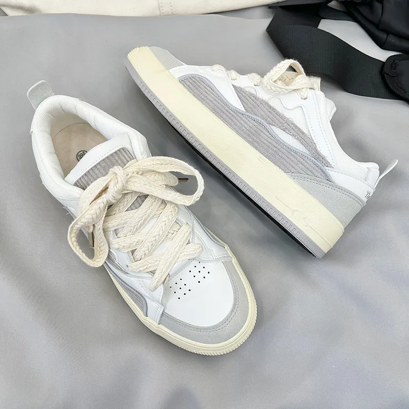 SUPEREDGE Lightweight Support Height Increasing Low Top Skateboard Shoes Unisex White Gray-1
