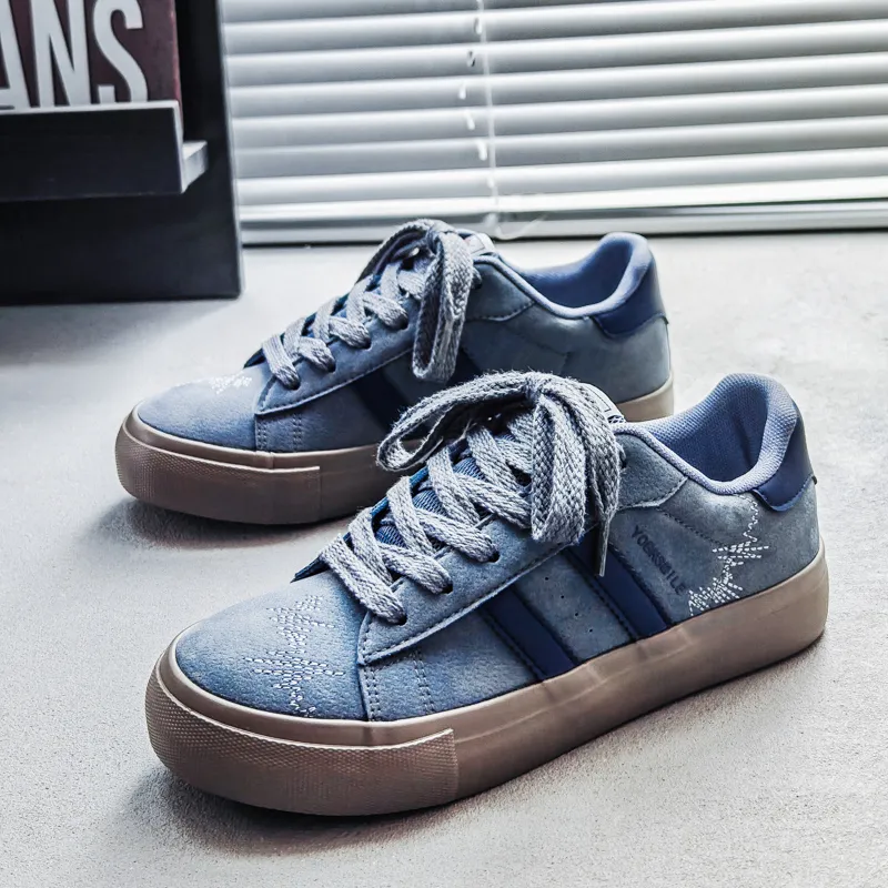 SUPEREDGE Coverage Cushioning Impact Resistance Low Top Skateboard Shoes Men's Blue Gray-2