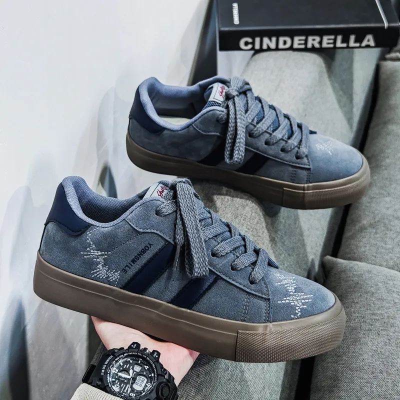 SUPEREDGE Coverage Cushioning Impact Resistance Low Top Skateboard Shoes Men's Blue Gray-3