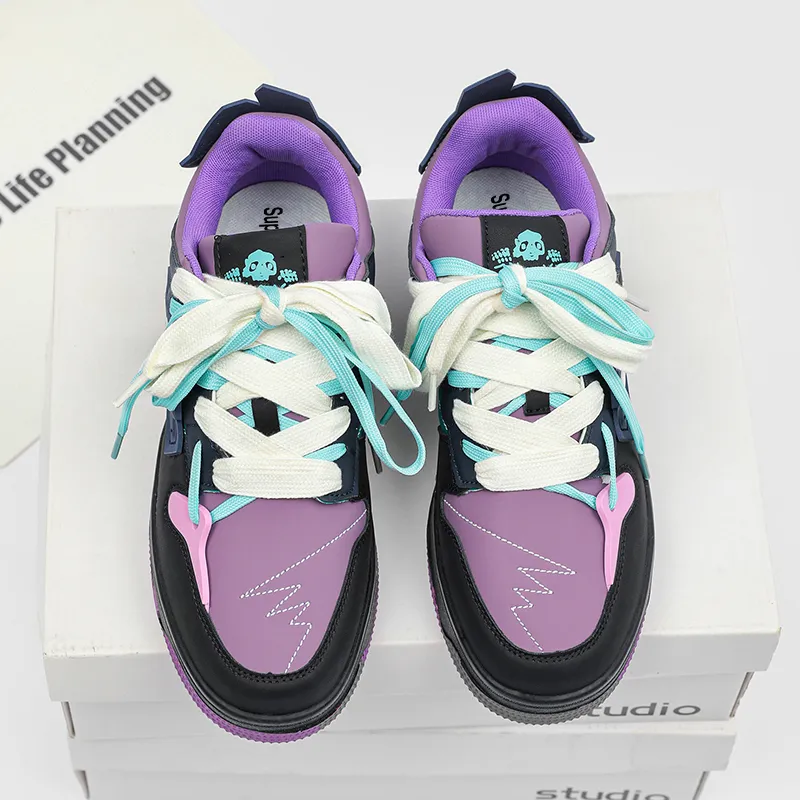 SUPEREDGE Coverage Slip Resistant And Abrasion Resistant Low Top Skateboard Shoes Unisex Black Purple-2