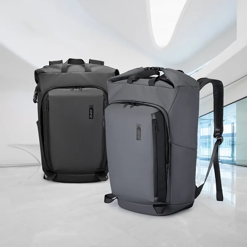 KINGSONS Polyester With Microfiber Backpack Large Size Men's Black/Gray-4