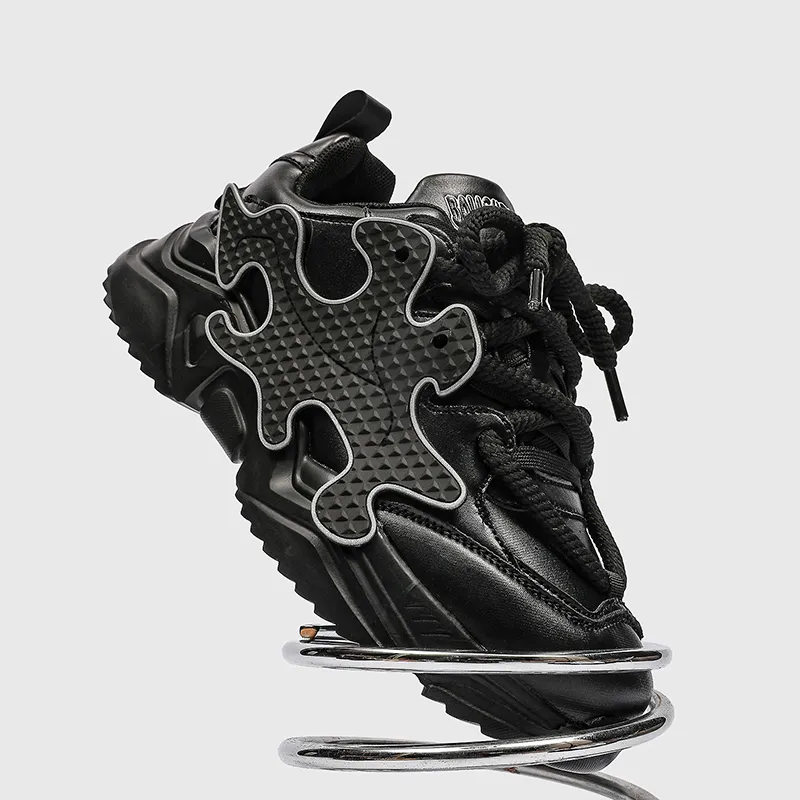 SUPEREDGE Slip Resistant And Abrasion Resistant Coverage Low Top Chunky Sneakers Men's Black-3
