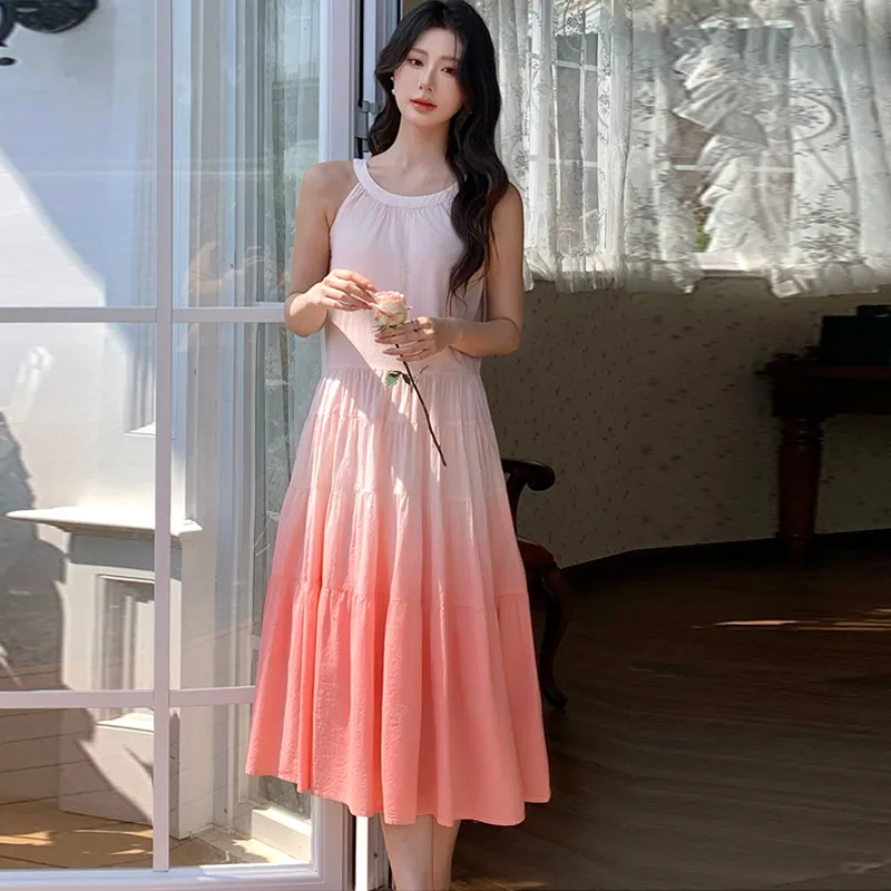 REMOULD Slip Dress Women's Gradient Pink Dress+Waist Cinch Strap-4