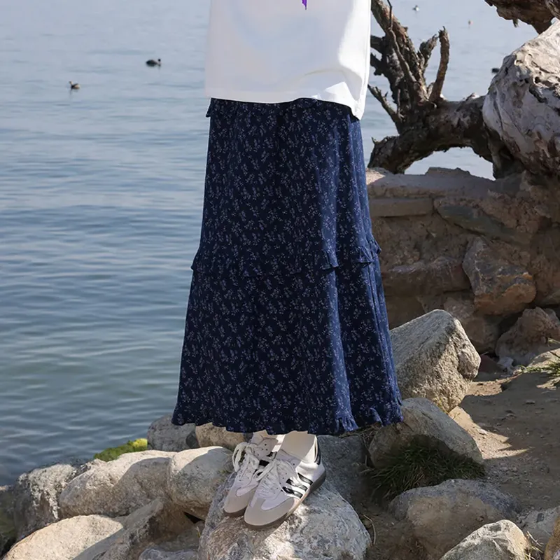REMOULD Casual Long Skirt Women's Navy Blue-4