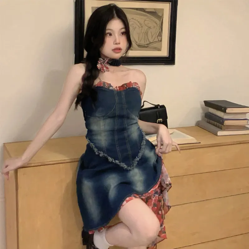 REMOULD Sleeveless Dress Women's Denim Patchwork-2