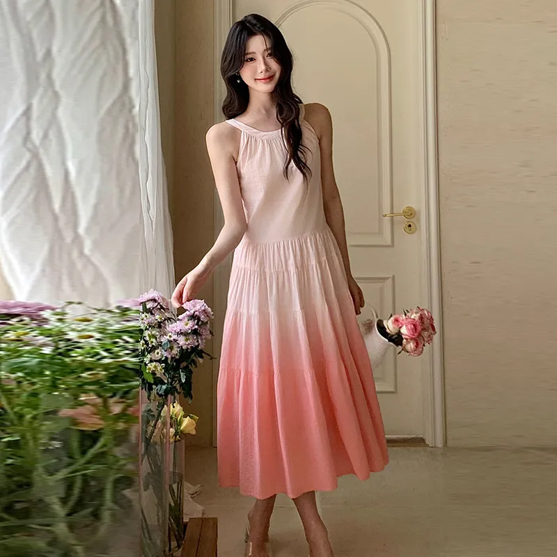 REMOULD Slip Dress Women's Gradient Pink Dress+Waist Cinch Strap-2