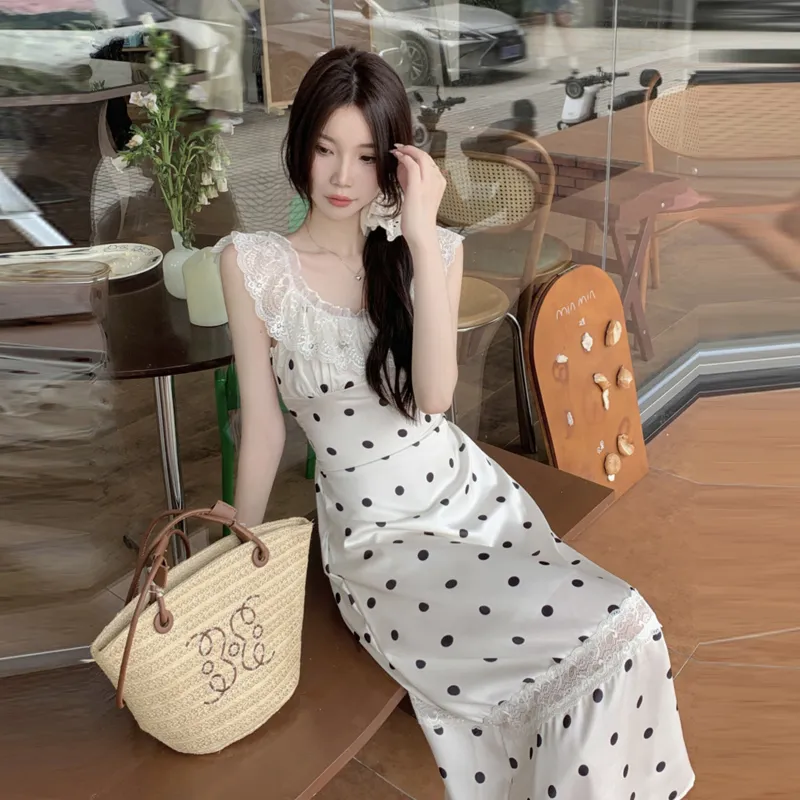 REMOULD Slip Dress Women's White Polka Dot-6
