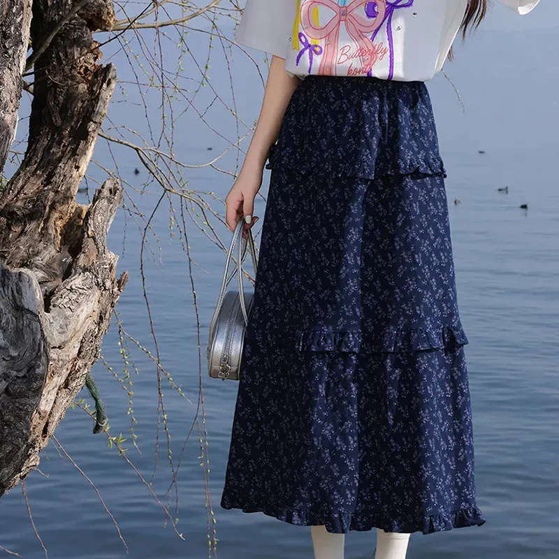 REMOULD Casual Long Skirt Women's Navy Blue-3