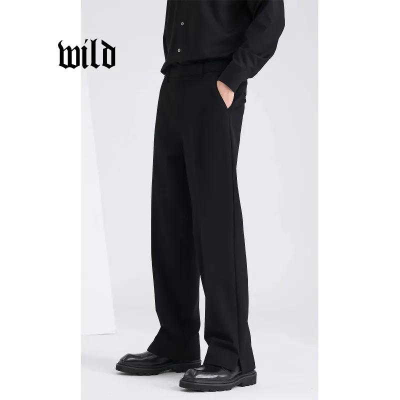 WILD LEADER Suit Trousers Men Black Split Style[XKW4238V08]-4
