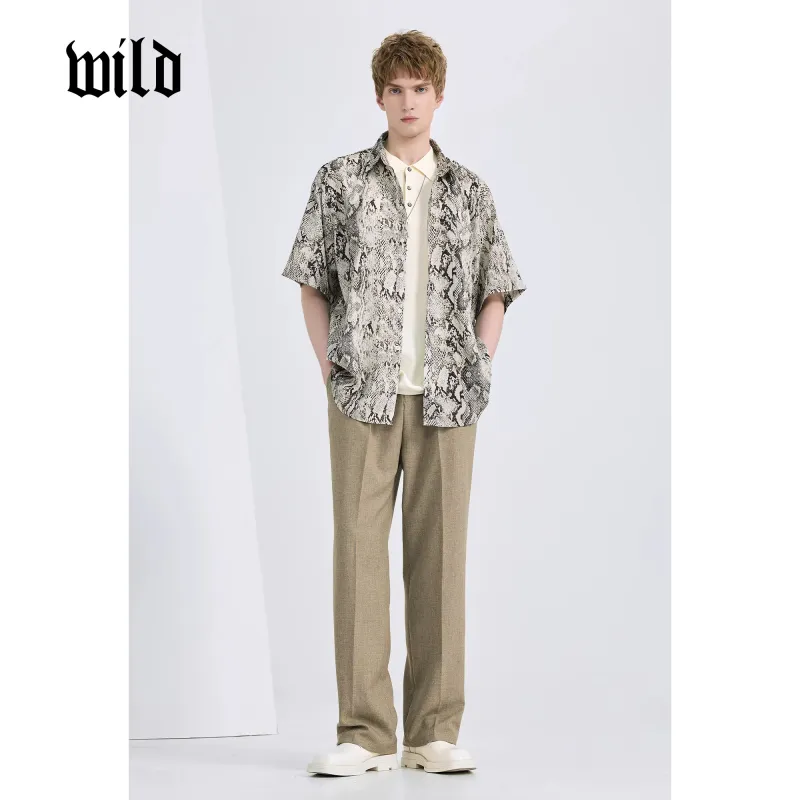 WILD LEADER Shirts Men Khaki Python Leather[CW5158595]-4