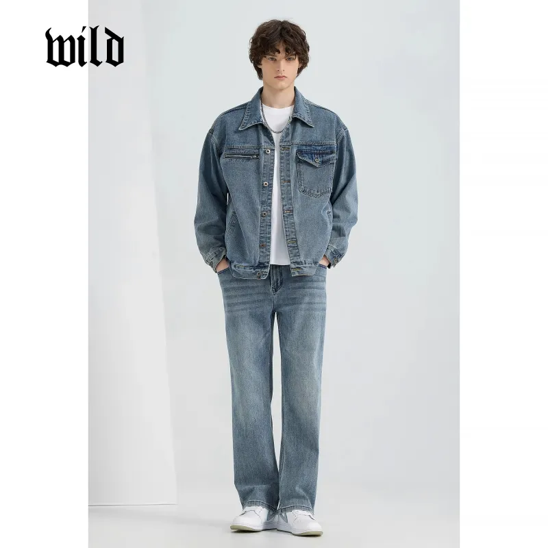 WILD LEADER Denim Jacket Men's Nostalgic Blue[JW5178781]-4