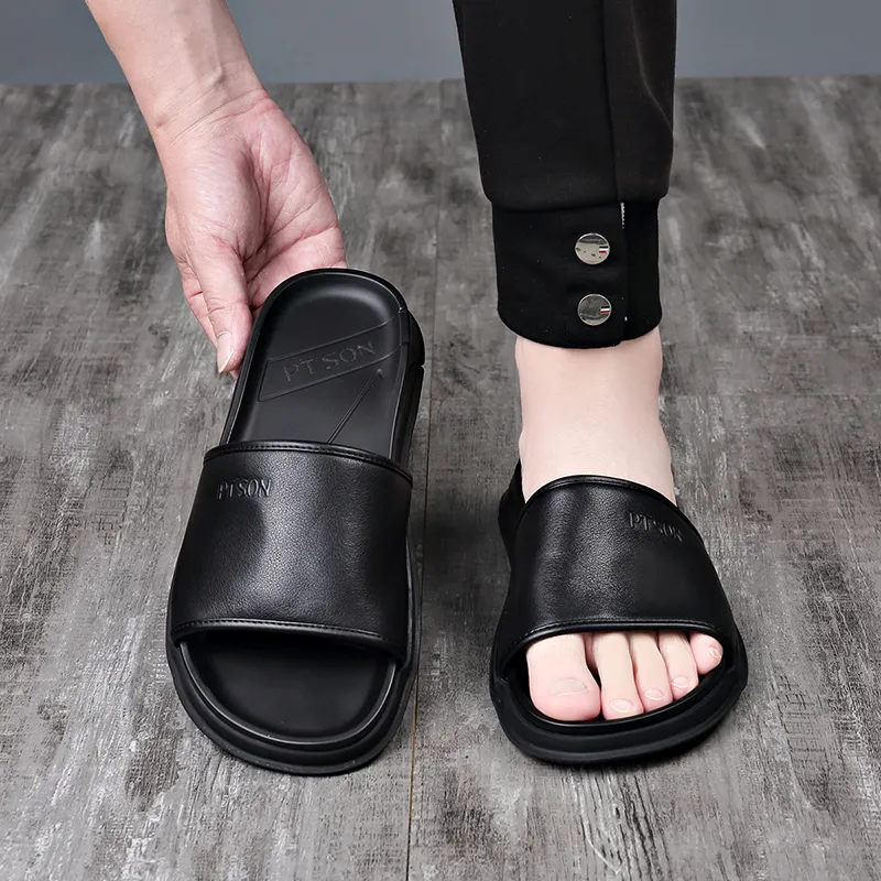 PT'SON Rubber Sole Slip Resistant Slide Slippers Men's Black-4
