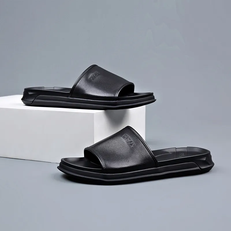 PT'SON Rubber Sole Slip Resistant Slide Slippers Men's Black-2