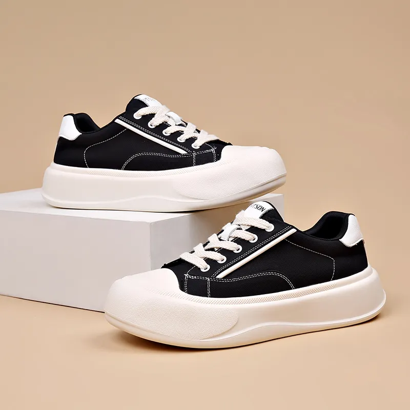 PT'SON Anti Slip Wear Resistant Low Top Canvas Shoes Men's Black-4