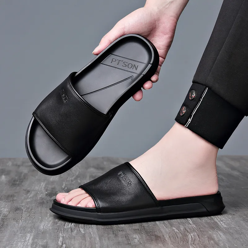 PT'SON Rubber Sole Slip Resistant Slide Slippers Men's Black-3