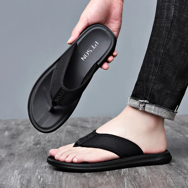 PT'SON Abrasion Resistant Slip Resistant Flip Flops Men's Black-3