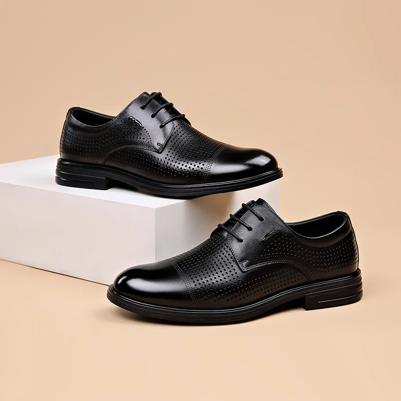 PT'SON Dress Shoes Men Low Top Black-4