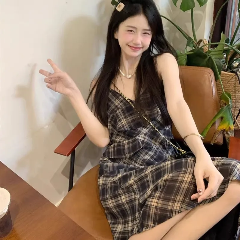 Dior Beauty Slip Dresses Women's Black Plaid-5