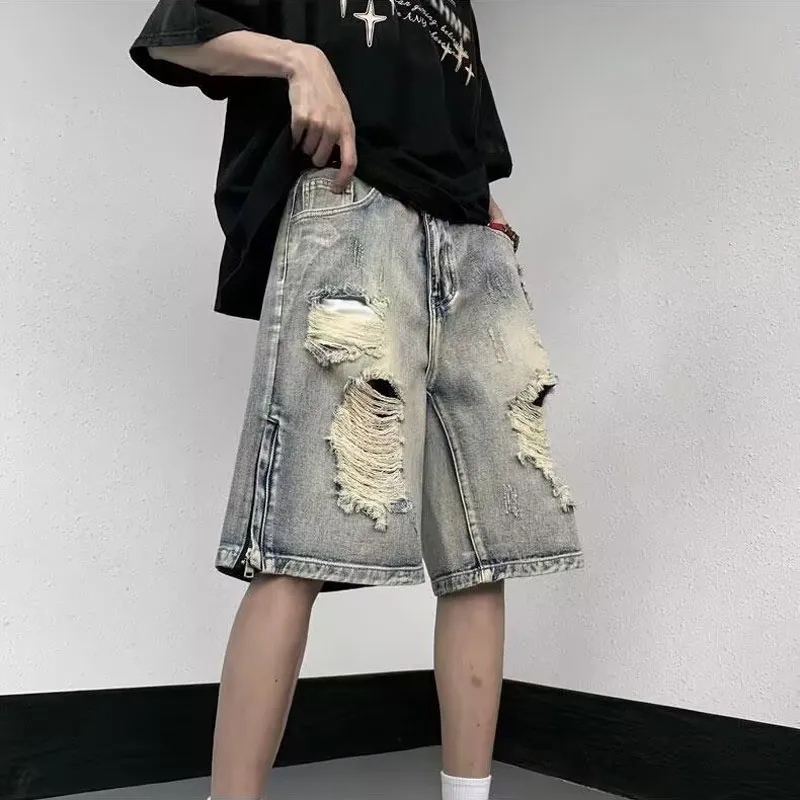 TESTUNG Denim Shorts Unisex Blue-3