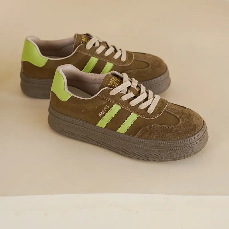 Safiya Low Top Skateboard Shoes Women's Green Tea Light Coffee Brown-2