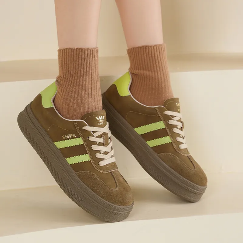 Safiya Low Top Skateboard Shoes Women's Green Tea Light Coffee Brown-1