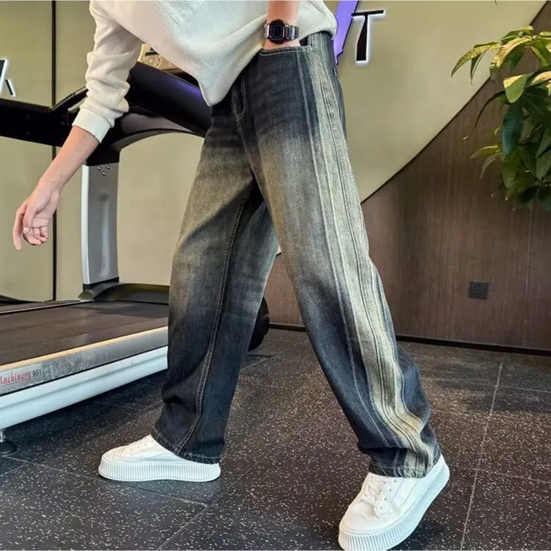 GELANYIFU GL American Luxury Streetwear Casual Loose Fit Versatile Best Selling Straight Fit Jeans Men's Black-3
