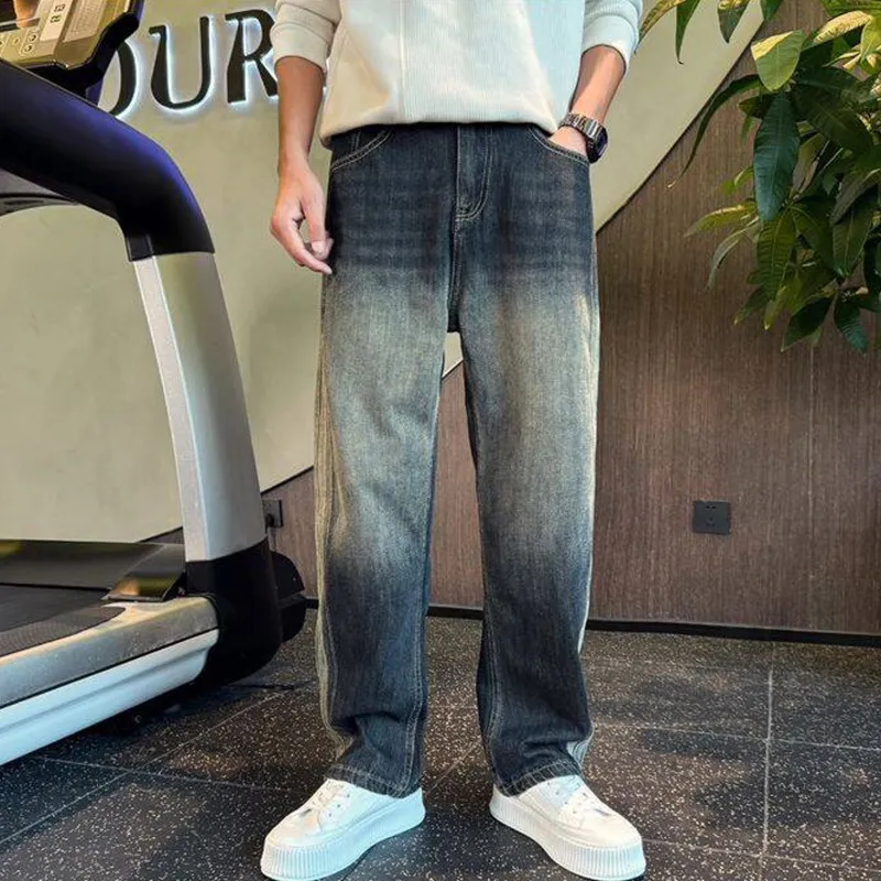 GELANYIFU GL American Luxury Streetwear Casual Loose Fit Versatile Best Selling Straight Fit Jeans Men's Black-2