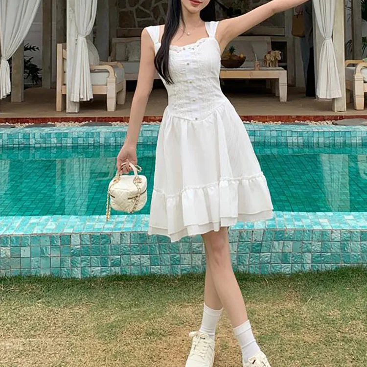 XUOIZA Slip Dresses Women's White+Bowknot Hair Tie Comes With-3
